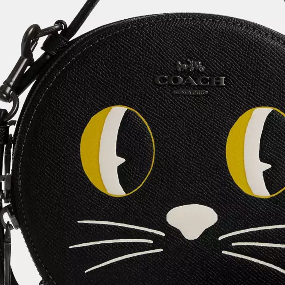 NWT Coach Canteen Circle Crossbody Halloween Cat Black Leather Purse Bag Kitten - Picture 4 of 12